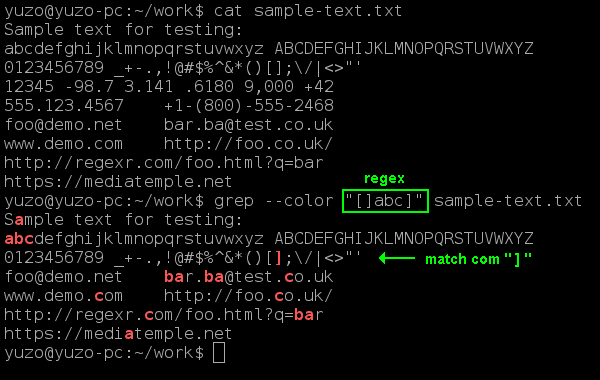imagem ilustrando matching da regex usando lista com fecha colchetes