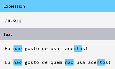 imagem ilustrando matching da regex "n.o"