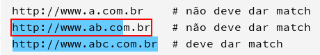 imagem destacando matching com metade da url