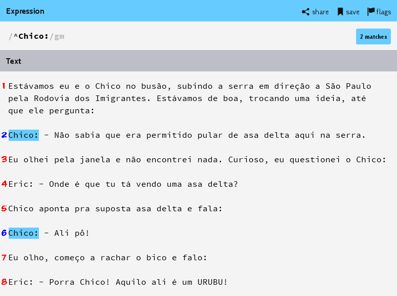 imagem ilustrando matching com "^Chico:"