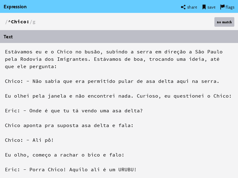 imagem ilustrando matching fail com "^Chico:"