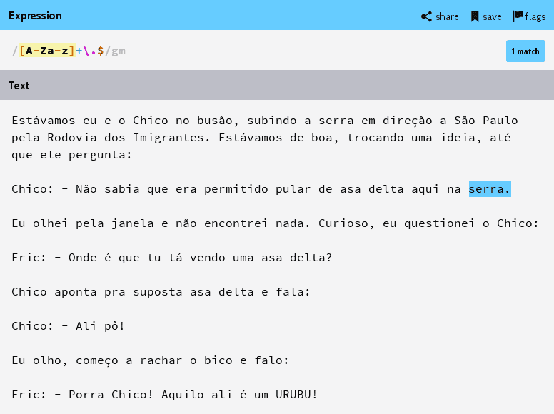 imagem ilustrando matching com ponto no fim da linha