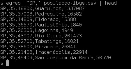 imagem mostrando as primeiras linhas retornadas pelo egrep