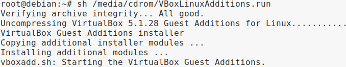 imagem mostrando o output da instalação do Guest Additions